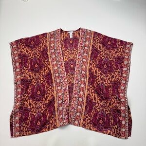 J Jill Red/Gold Open Caftan Style Cover Up One Size ( large)